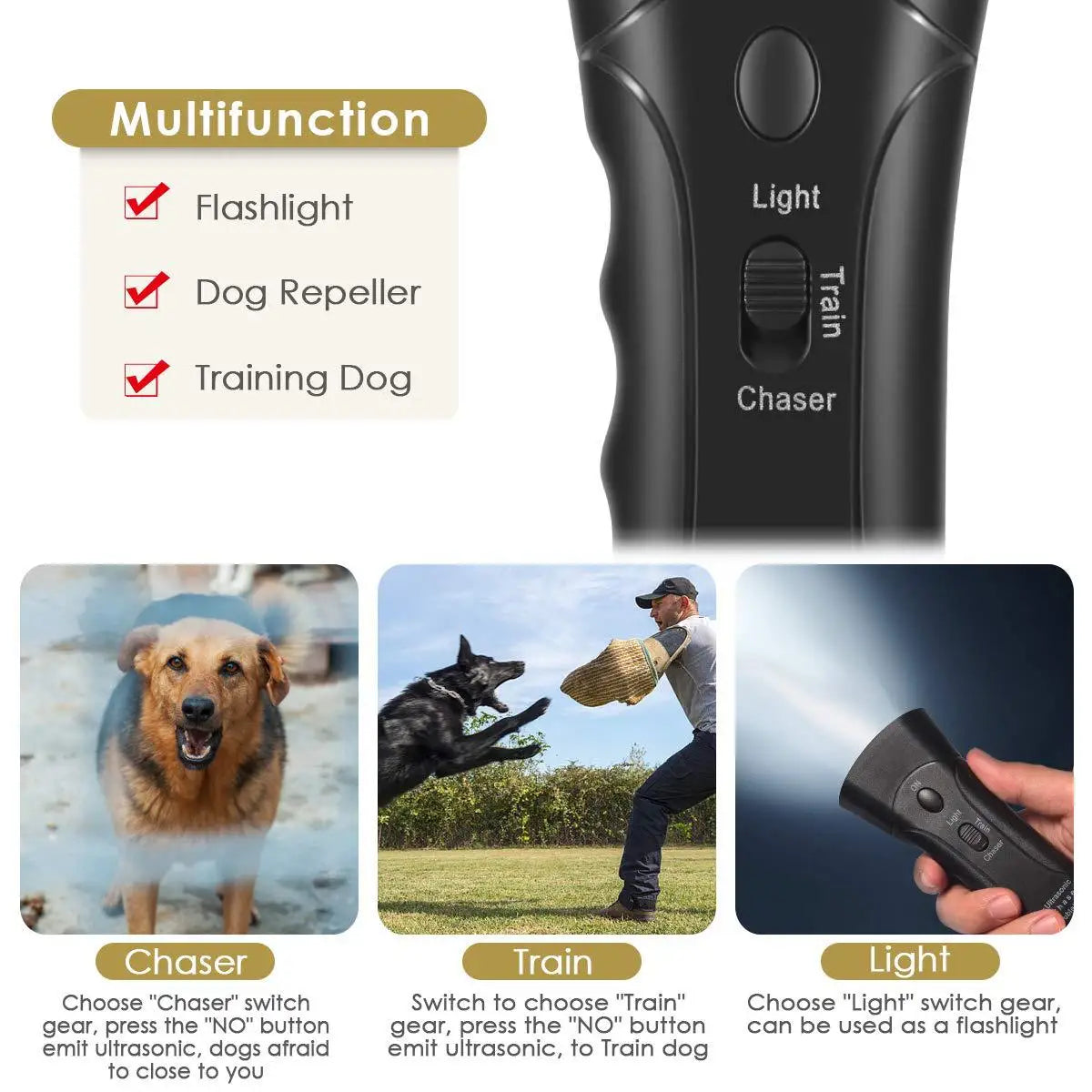 NEW Dog Repeller Repellents Dogs Ultrasonic Bark Deterrents Training Equipment anti Barking Stop Bark Deterrents Flashlight Led