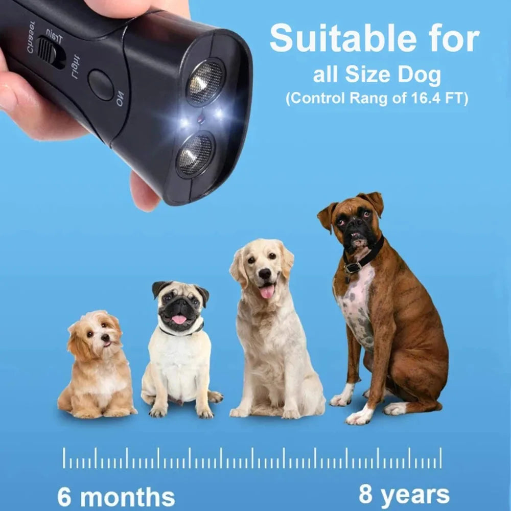 Dog Repeller Tools High-Power Dog anti Bark Deterrent Handheld Pet Dog Trainer 3 in 1 Bark Control Device with LED Flashlight